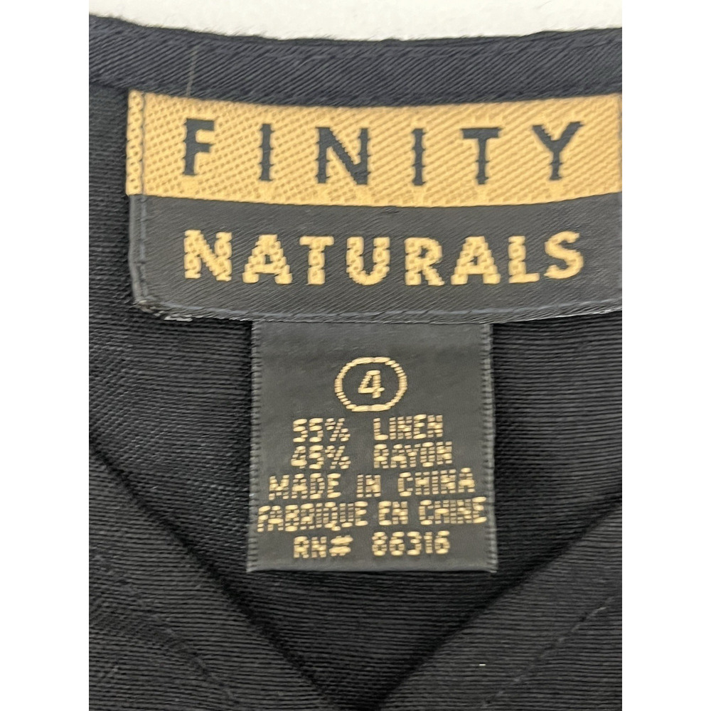Finity Naturals Linen Blend Midi Wrap Dress 4 Black V Neck Sleeveless Minimalist - Picture 10 of 12